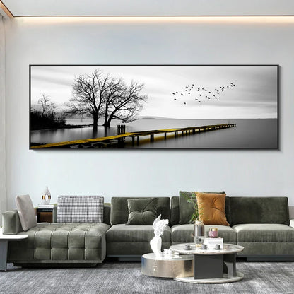 Art mural moderne et minimaliste, Paysage marin Goldenwood Bridge, Impression sur toile, Décoration de fond pour salon