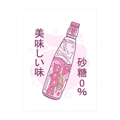 Japanese Kawaii Cuisine Poster Ramen Drink Milk Canvas Painting Wall Picture Soda Water Vapor Wave Print Restaurant Decoration
