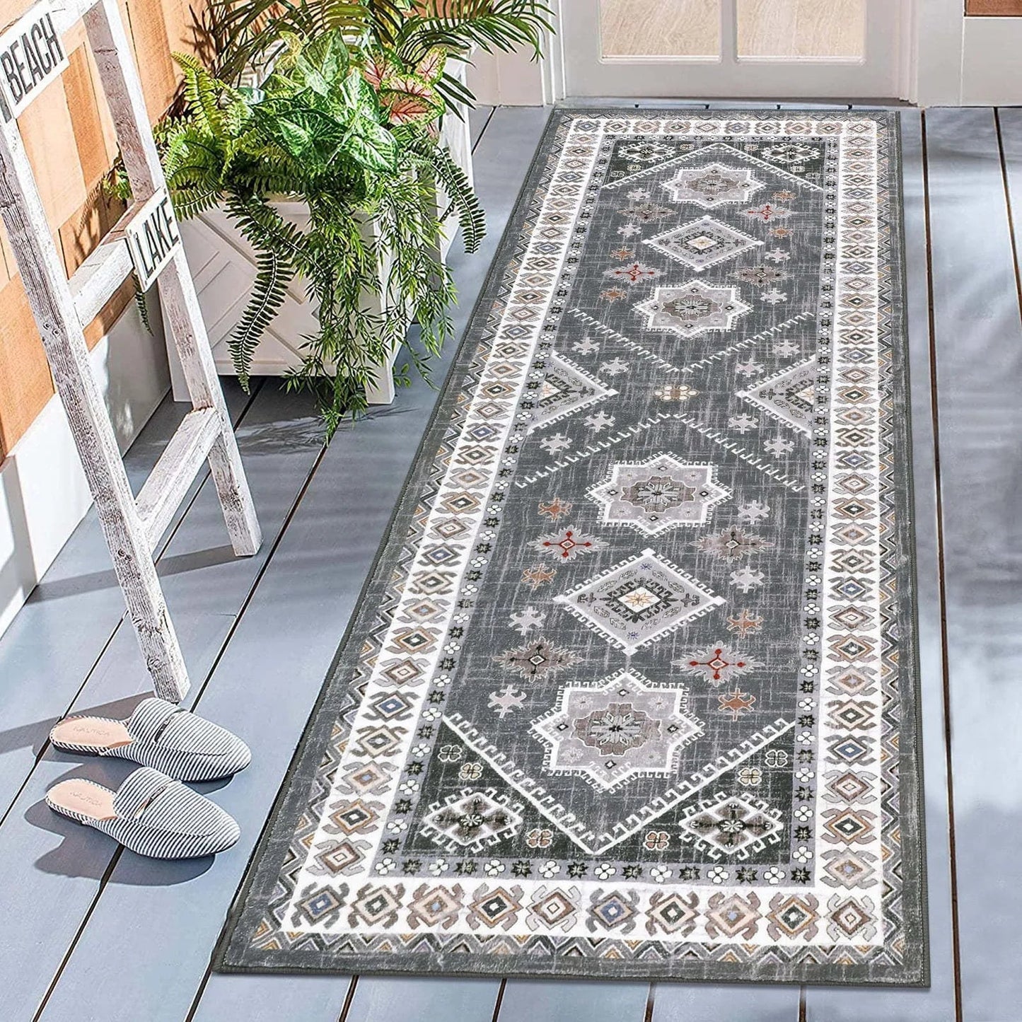 VIKAMA Tapis en velours cristal bohème, résistant à la saleté et facile d'entretien, tapis de couloir complet, tapis de balcon, décoration intérieure