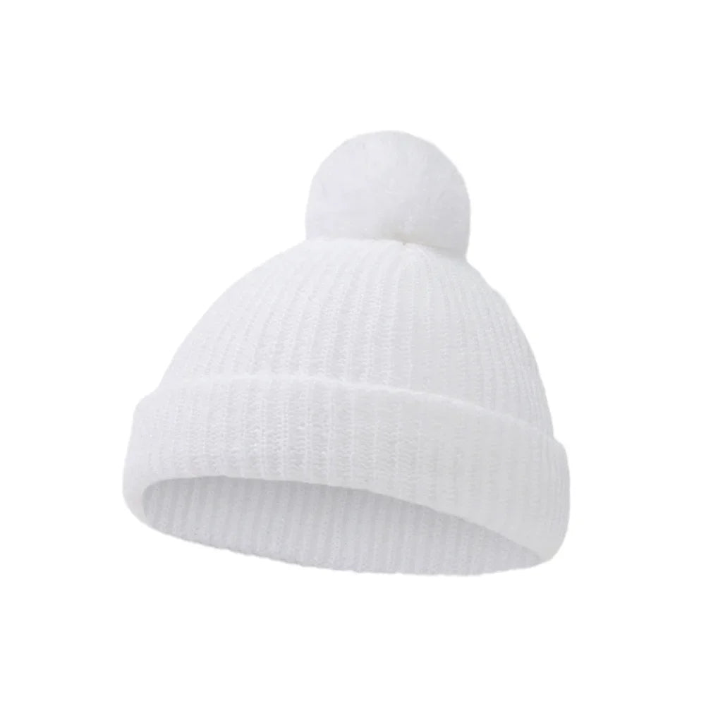 Solid Pom Knitted Baby Beanie | Newborn Infant Winter Hat