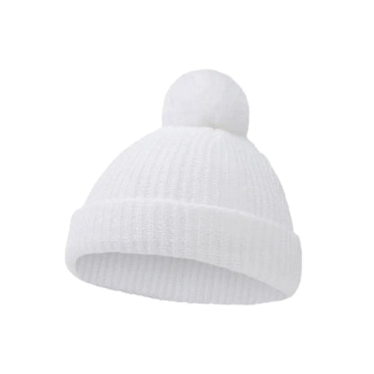 Solid Pom Knitted Baby Beanie | Newborn Infant Winter Hat