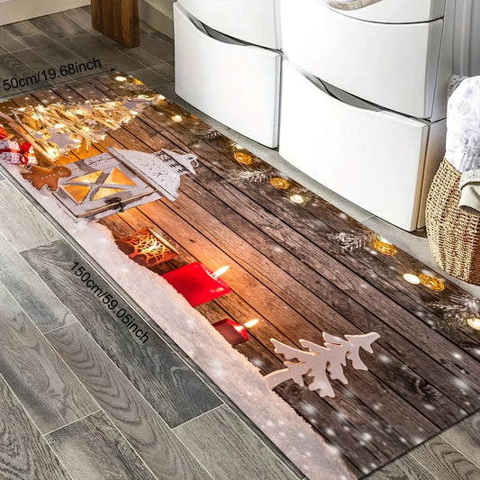 VIKAMA Tapis Scène de Neige de Noël 2pcs Tapis de Cuisine Paillasson Tapis de Bienvenue Tapis d'Extérieur pour Chambre Salon Tapis de Maison Décoration