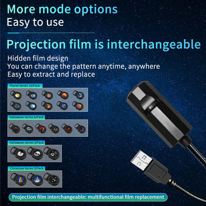 USB Projection Lamp with Switchable Patterns | LED Night Light for Christmas, Halloween, and Planet Themes
