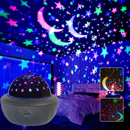 USB RGB Starry Night Sky Projector | Rotating Moon Stars Room Decor Lamp