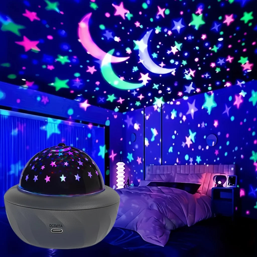 USB RGB Starry Night Sky Projector | Rotating Moon Stars Room Decor Lamp