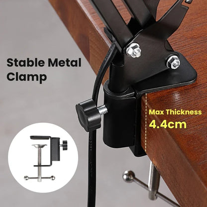 Industrial Foldable LED Table Lamp with Clamp Telescopic Swing Arm for Desk