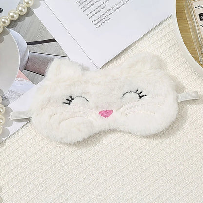 Cute Cat Plush Sleep Mask | Soft Light Blocking Eye Cover for Travel and Home