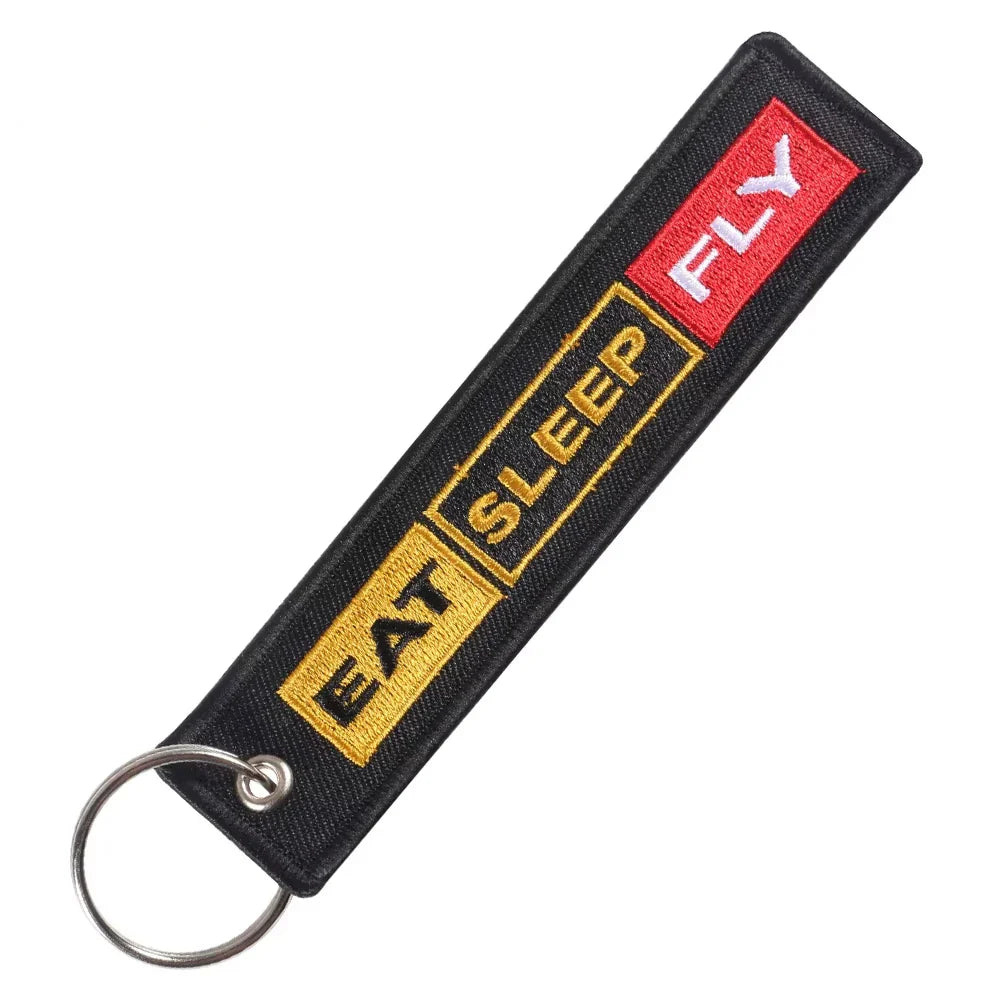 5 PCs Embroidery Eat Sleep Fly Keychains Key Ring | Aviation Pilot Gift Set