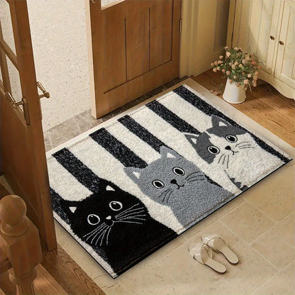 Alfombra Vikama de gato de dibujos animados a rayas, felpudo suave, alfombrilla impermeable para el suelo, alfombra de dormitorio, alfombra de sala de estar, alfombra exterior, decoración del hogar