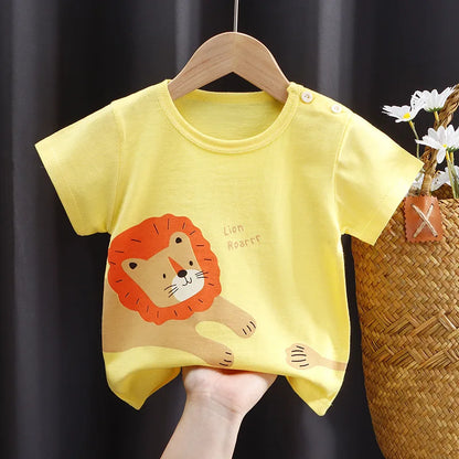 Camisetas y playeras infantiles de verano, 100 % algodón, con estampado gráfico, ropa para niño, estilo coreano, ropa para niña, auto de dibujos animados, 2026, artículos para bebé