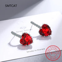 Natural Garnet Red Ruby Heart Stud Earrings | 925 Sterling Silver Jewelry for Women