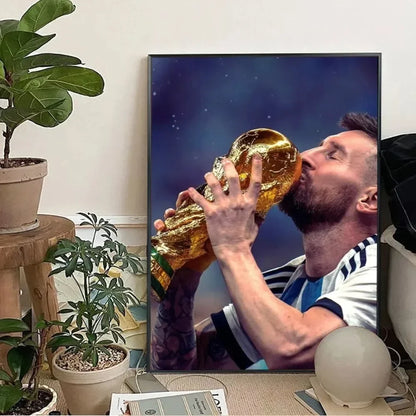 Clásico, Deportes - Rionel Messi - Fútbol, Arte de pared, Póster lienzo, Decoración para sala de estar y dormitorio, Arte de pared de estadio