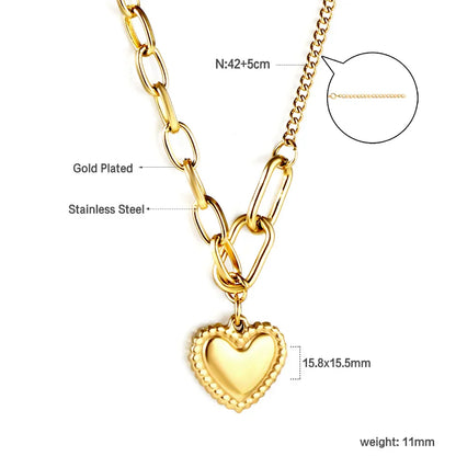 ASONSTEEL Heart Pendant Necklace | Romantic Gold Stainless Steel Choker for Women
