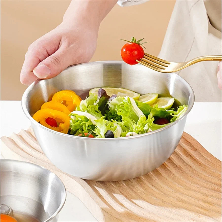 17-25cm Stainless Steel Gold And Silver Salad Bowl Rice Noodles Lamian Noodles Bowl Kitchen Tableware Food Container
