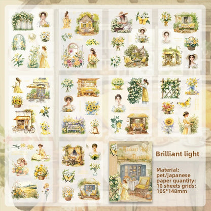 Vintage PET Washi Sticker Sheets | 10 Pack for Junk Journaling