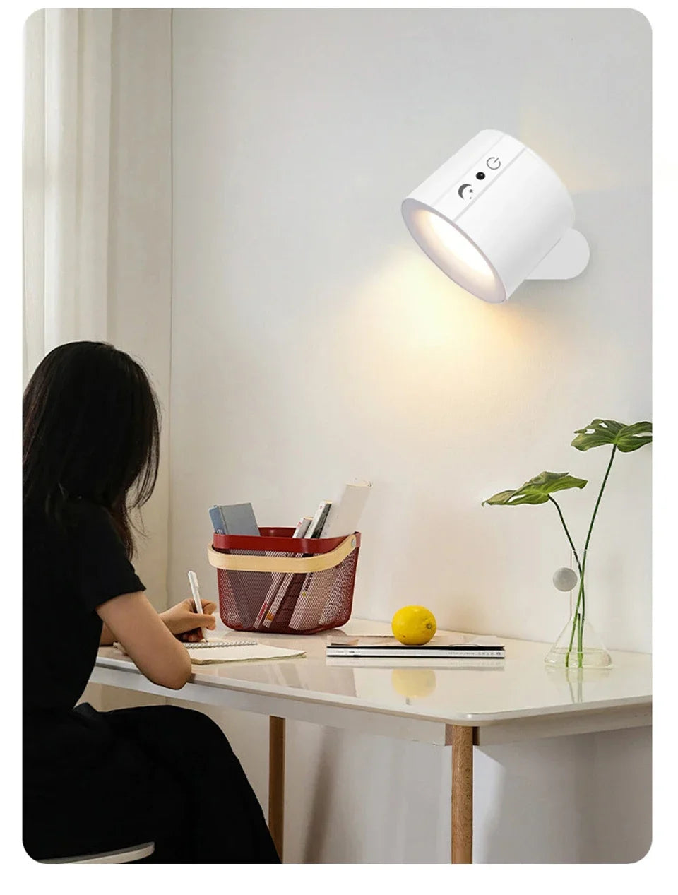 Wireless LED Wall Sconce Light 360° Rotatable Touch Control 3 Color Bedroom Lamp