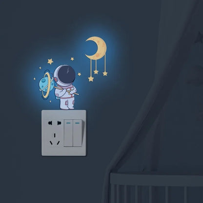 3PCS Luminous Astronaut Star Moon Switch Stickers | Glowing Wall Decals for Bedroom Decor