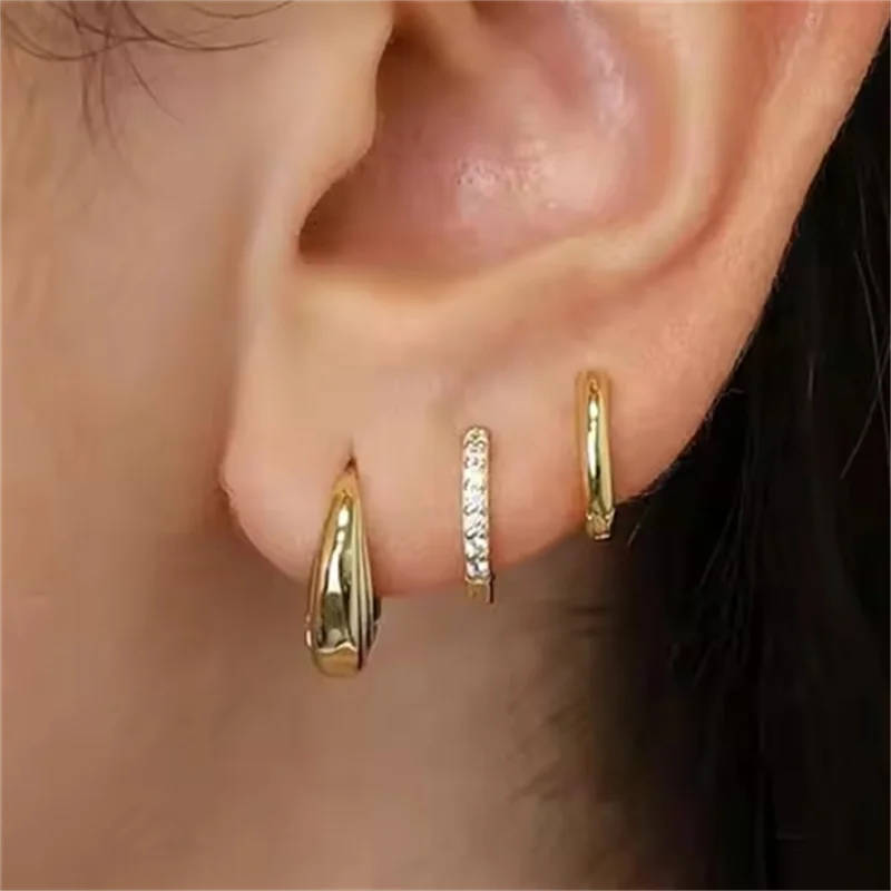 Gold Circle Hoop Earrings Set | Stainless Steel Zircon Flower Stud Jewelry