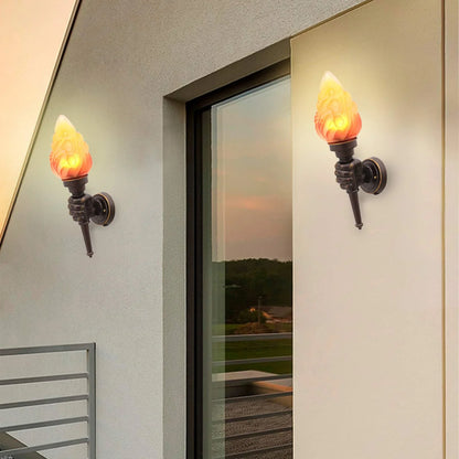 Pack of 2 Rustic Outdoor Wall Lights LED Flame Torch Lamps E27 Garden Lighting