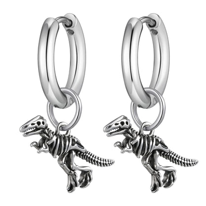 Dinosaur Drop Earrings | Stainless Steel Punk Rock Jewelry for Men and Women
