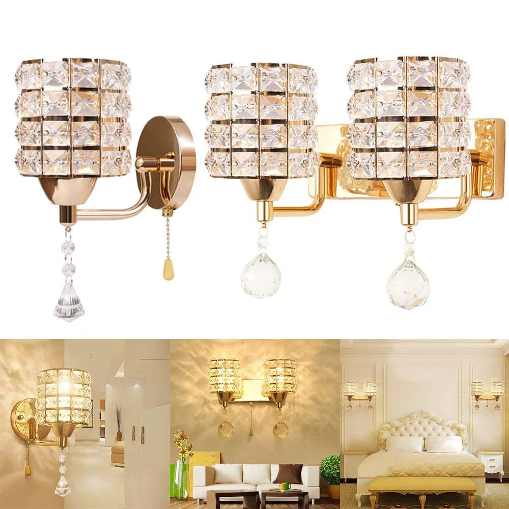Crystal Wall Lamp – Gold/Silver Decorative Sconce Light for Bedroom & Living Room
