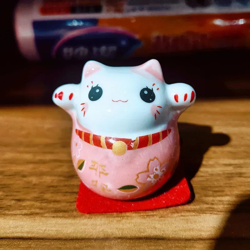 Cerámica Japonesa Daruma Artesanía Gato de la Suerte de Dibujos Animados Adorno de la Fortuna Paisaje Accesorios de Decoración del Hogar Regalos Decoración de la Sala de Estar