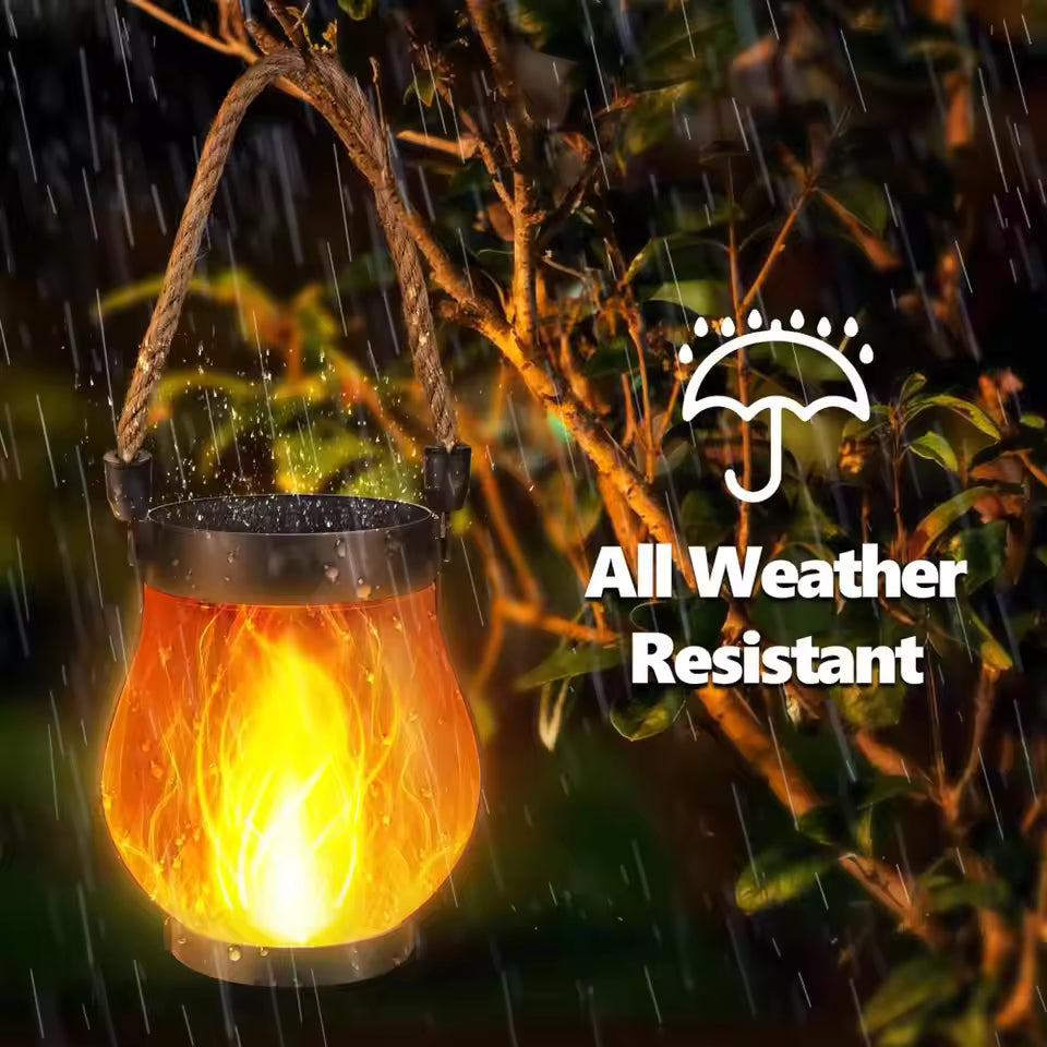 Waterproof Solar Lantern Lights for Outdoor Decor – Flickering Flame Hanging Lights with 2 Modes for Patio, Yard & Garden