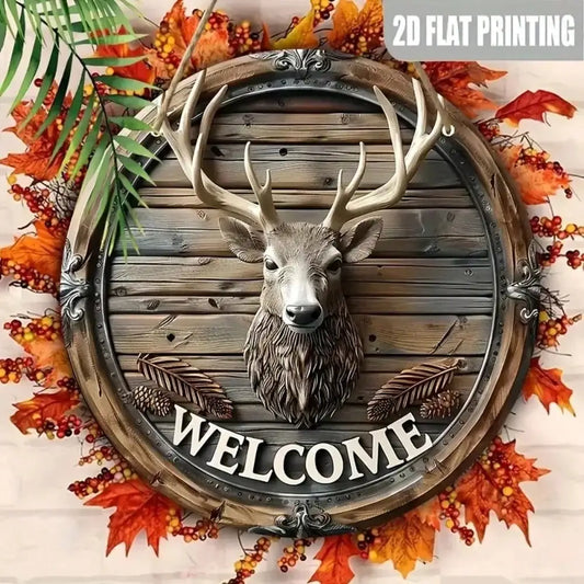 Panneau de bienvenue en bois de cerf style campagnard - Décoration murale horizontale rustique en métal