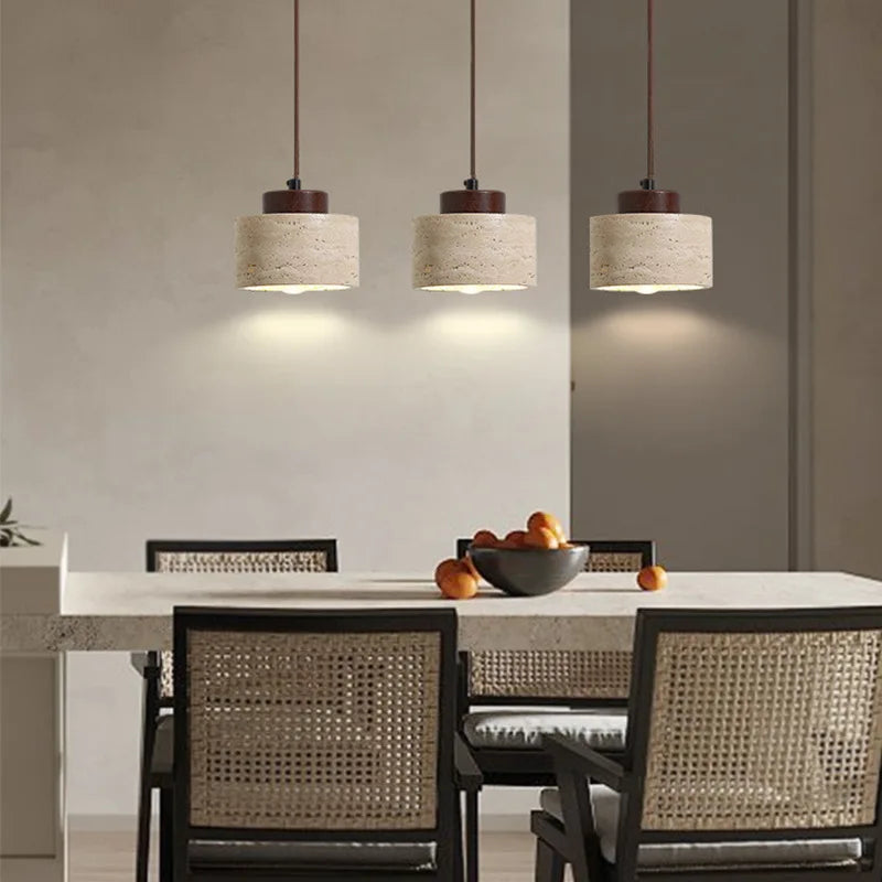 Japanese Wabi Sabi Stone Pendant Light – Modern Bedside Hanging Lamp for Bedroom