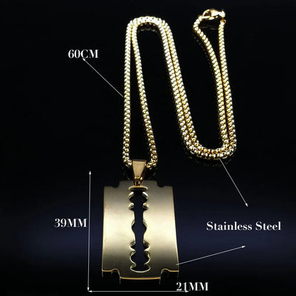 Gothic Blade Razor Pendant Necklace | Stainless Steel Black Goth Men's Chain