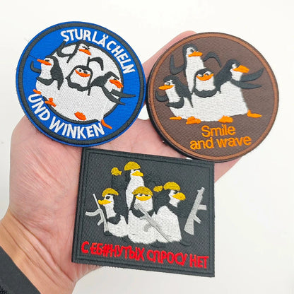 Cartoon Penguin Embroidered Velcro Patch | Cute Tactical Applique for Clothes, Bags, Hats