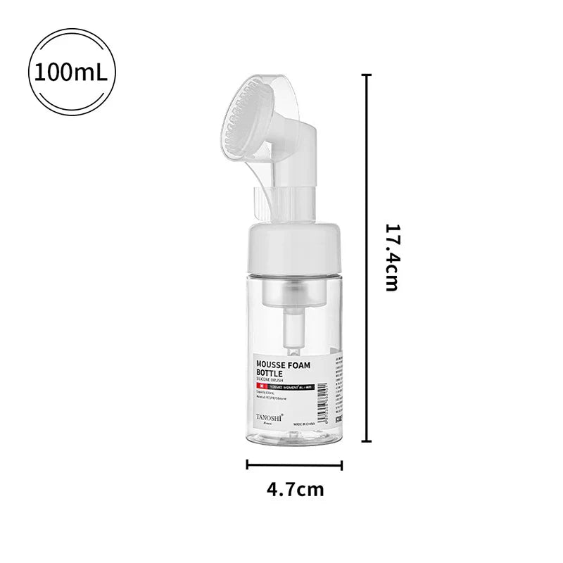 30ml 60ml 100ml 150ml Empty Foam Pump Bottle with Silicone Brush Head | Portable Face Cleanser Dispenser