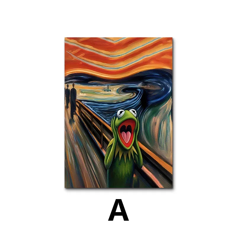 Tableau mural abstrait moderne, peinture de grenouille hurlante, impression sur toile HD, affiche de décoration pour maison, salon, chambre, salle de classe