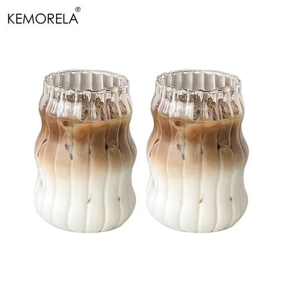 2/4/6PCS INS Glass Cup Heat-resistant Tumbler Drinkware Transparent Tea Juice Milk Coffee Mug Home Water Glasses Stripe Beer Mug