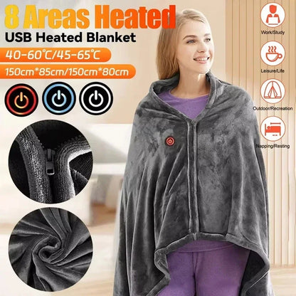 Manta Eléctrica Calentable Portátil Tipo Chal 3 Niveles de Calentamiento Manta USB 5V Terciopelo Coral 8 Zonas de Calor Calentamiento Rápido
