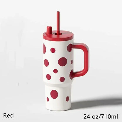 24oz Insulated Travel Mug with Handle and Straw Lid | Stainless Steel Vacuum Cup