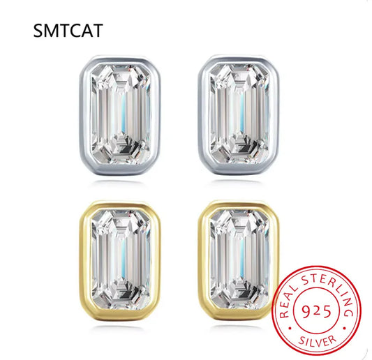 925 Sterling Silver Emerald Cut High Carbon Diamond Stud Earrings | Elegant Wedding Party Jewelry for Women