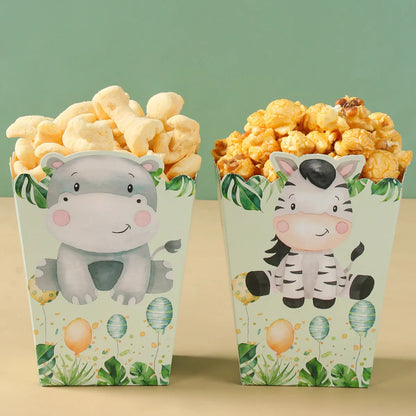 Boîtes à Popcorn Safari dans la Jungle, Boîtes à Bonbons, Décorations de Fête Animaux de la Jungle, Fête Prénatale, Anniversaire Garçons Enfants