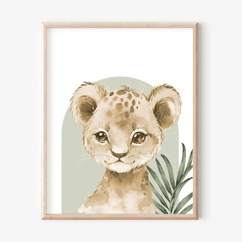 Cuadro Nórdico Moderno con Estampados de Animales Lindos Elefante Jirafa Gato, Lienzo, Póster para Sala de Estar, Sala de Juegos, Habitación de Niños, Decoración del Hogar