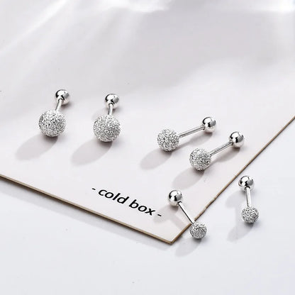 925 Sterling Silver Round Bead Double Stud Earrings | Simple Screw Ball Earrings for Women