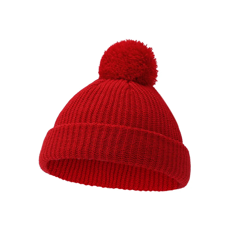 Solid Pom Knitted Baby Beanie | Newborn Infant Winter Hat