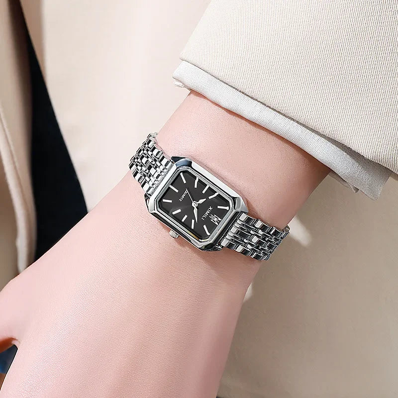 Women's Quartz Watch Rectangle Dial | Fashion Casual Steel Strap Watch