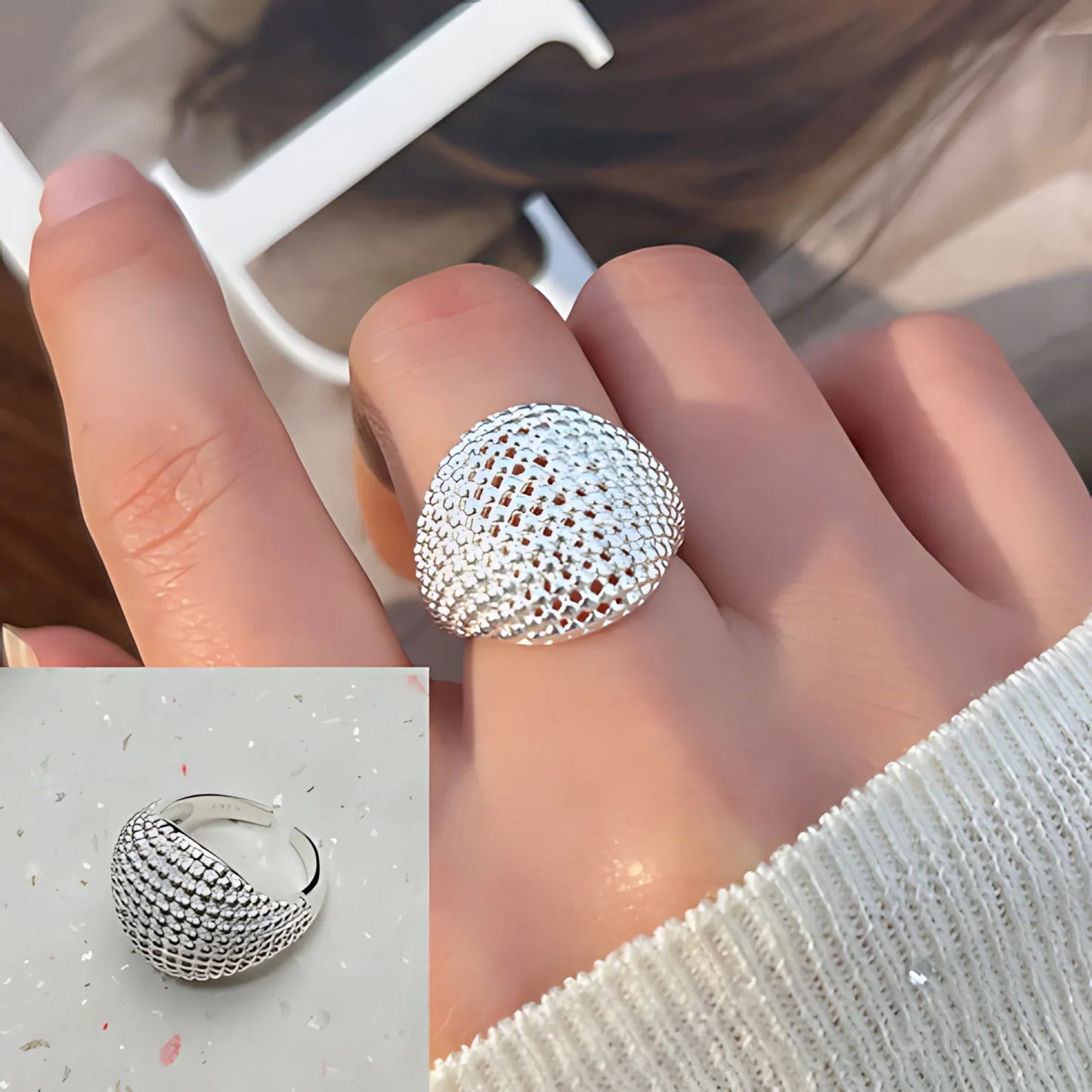 PANJBJ Real 925 Sterling Silver Retro Round Ring | Vintage Fine Jewelry for Women