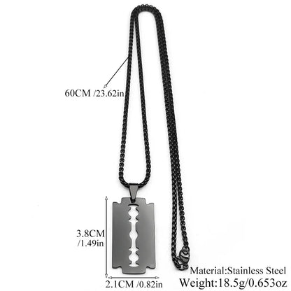 Gothic Blade Razor Pendant Necklace | Stainless Steel Black Goth Men's Chain