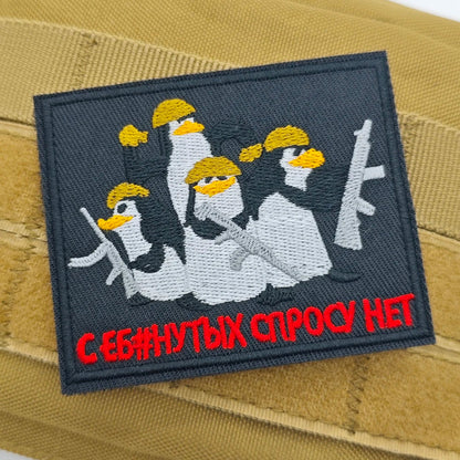 Cartoon Penguin Embroidered Velcro Patch | Tactical Applique for Clothes Bags Hats