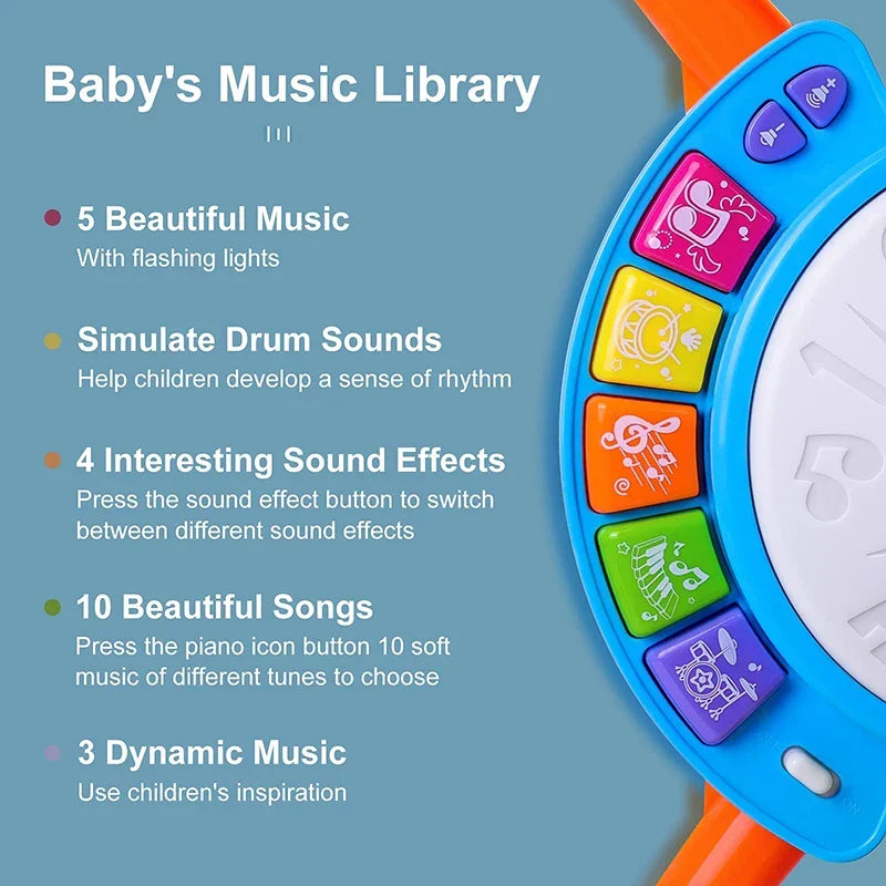 Toddler Drum Set with Microphone Kids Musical Toy 1-3 Years Lights
