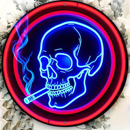 Enseigne Néon Crâne en Aluminium, Unique. Ronde, Couronne de Cigarettes. Décoration Murale Idéale pour Cuisine, Bureau, Jardin. Parfait pour Décoration Festive.