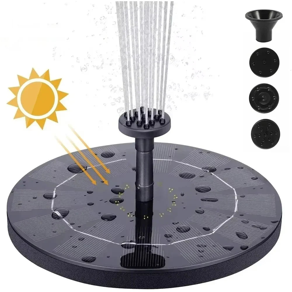 Solar Fountain Pump Floating Bird Bath Water Fountain with 4 Nozzles