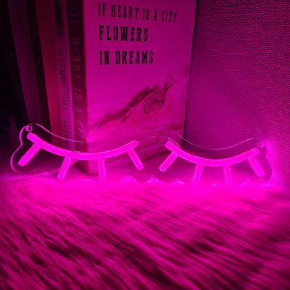 Enseigne au néon LED Cils Roses, Idéale pour la décoration de salon de cils, Lampe murale artistique pour dressing et salon de beauté, Alimentée par USB.