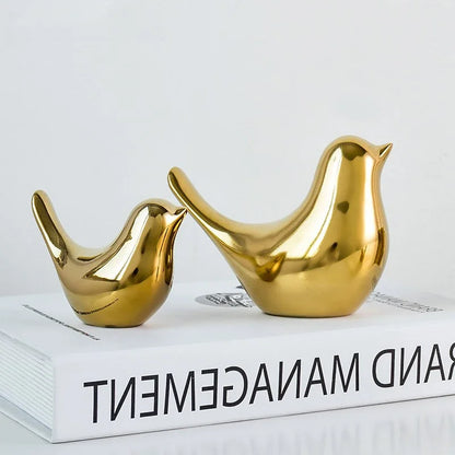 Figurines d'oiseaux en céramique dorée, modernes et luxueuses, accessoires de décoration intérieure, figurines d'oiseaux dorées décoratives, ornements de mariage